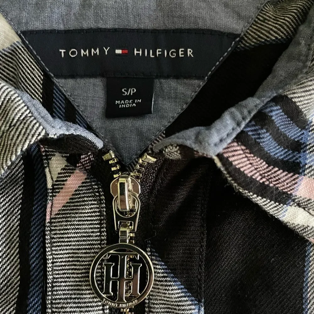 Tommy Hilfiger Plaid Zip Up Popover Shirt Size Small